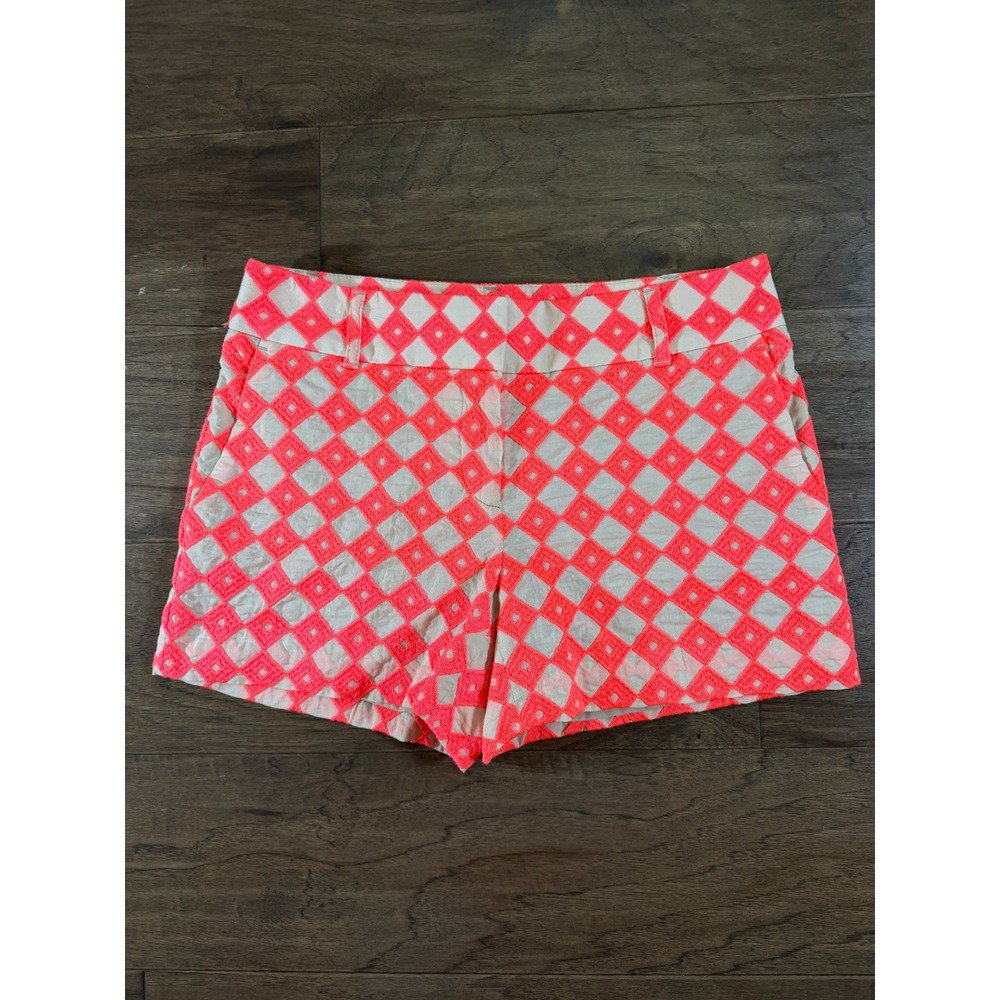 NWT Ann Taylor LOFT Riviera Shorts Neon Orange Geometric Embroidered Size 2